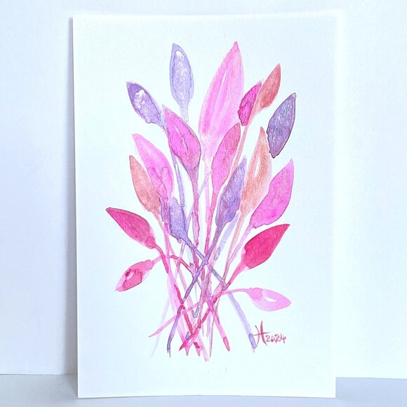 Funky Leaves Flamingo Original Watercolor Wall Art Painting 8x10in Matted Frame - Picture 2 of 6